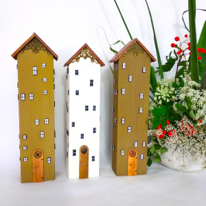 Dekoracyjne domki drewniane- pastelowa uliczka.