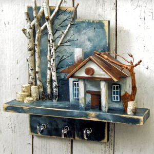 Wieszak z dworkiem i malowanym tłem - W brzozowym gaju