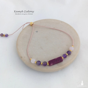 Jaspis, ametyst, kwarc różowy - bransoletka z kamieni naturalnych