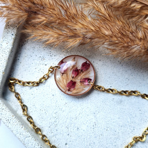 Bransoletka z kwiatami wrzośca i trawą okrągła