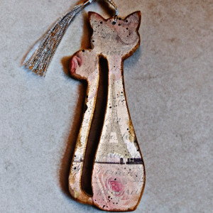 Drewniana zakładka do książki,  KOT "Paryż"