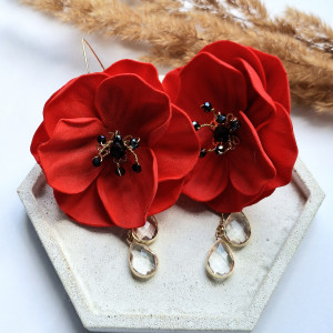 Długie kolczyki pozłacane czerwone maki