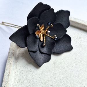 Spinka do włosów kokówka czarny kwiat