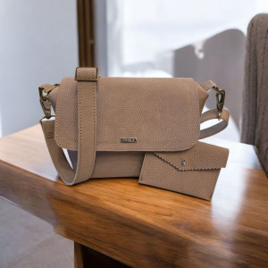 Mała torebka na ramię, skóra, taupe light