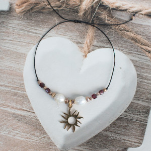 Złota Bransoletka ze Słońcem Perły i Granat