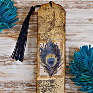 Drewniana zakładka do książki "Pawie pióro"