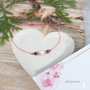 Czerwona bransoletka Szczęścia i Ochrony Perła i Granat