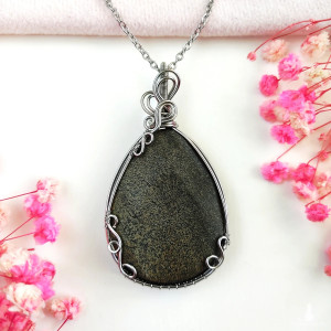 Naszyjnik Jaspis stal chirurgiczna wisiorek handmade wirewrapping