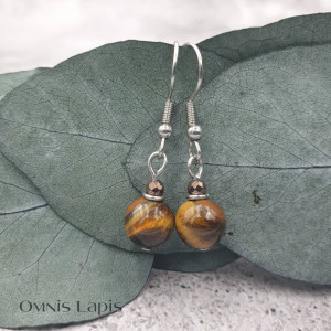 Delikatne kolczyki z kamieniem - tygrysie oko, hematyt