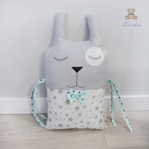 Poduszka dekoracyjna króliczek, ochraniacz do łóżeczka mięta-szary