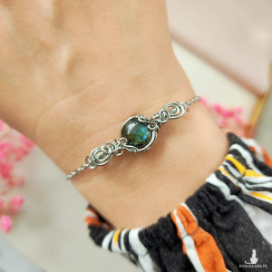 Bransoletka Labradoryt stal chirurgiczna wirewrapping handmade