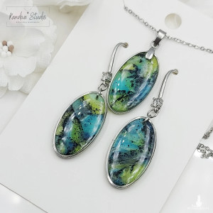 Zestaw biżuterii owal multikolor w stalowych ramkach