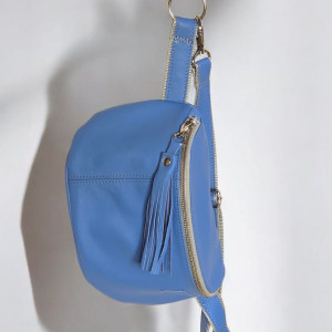 Duża lazurowa nerka skórzana damska U'POLKA, skóra naturalna