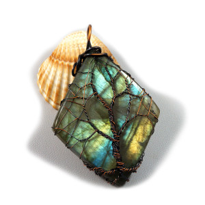 Labradoryt i Drzewko szczęścia, Miedziany wisior z labradorytem, ręcznie wykonany, prezent dla niej, prezent dla mamy, prezent urodzinowy