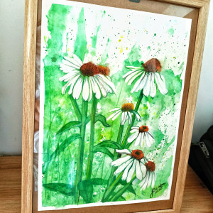 Obraz A4 "Jeżówka Biała" – kwiatowa dekoracja dla miłośników ogrodów i natury