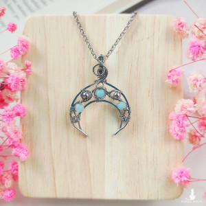 Naszyjnik Lunula Amazonit stal chirurgiczna wisiorek handmade wirewrapping
