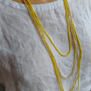 Naszyjnik Długi Żółte Koraliki Długie Kaskadowe