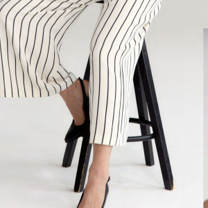 Białe spodnie w czarne paski