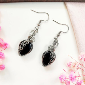Kolczyki Onyks stal chirurgiczna wirewrapping handmade