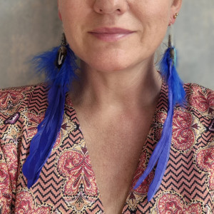 Kolczyki długie chabrowe   pióra