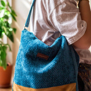 Turkusowo-miodowa boho bag z weluru