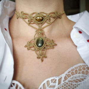 Naszyjnik. Choker. Kolia. Kamienie Naturalne. Labradoryt. Tygrysie Oko.