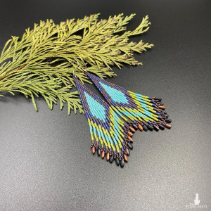 Kolczyki słomki - turkusowo fioletowo zielone #984