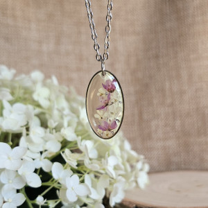 Srebrna zawieszka srebrny wisiorek naszyjnik żywica z żywicy kwiaty z kwiatami jajowata retro naturalna dziewczęca kobieca