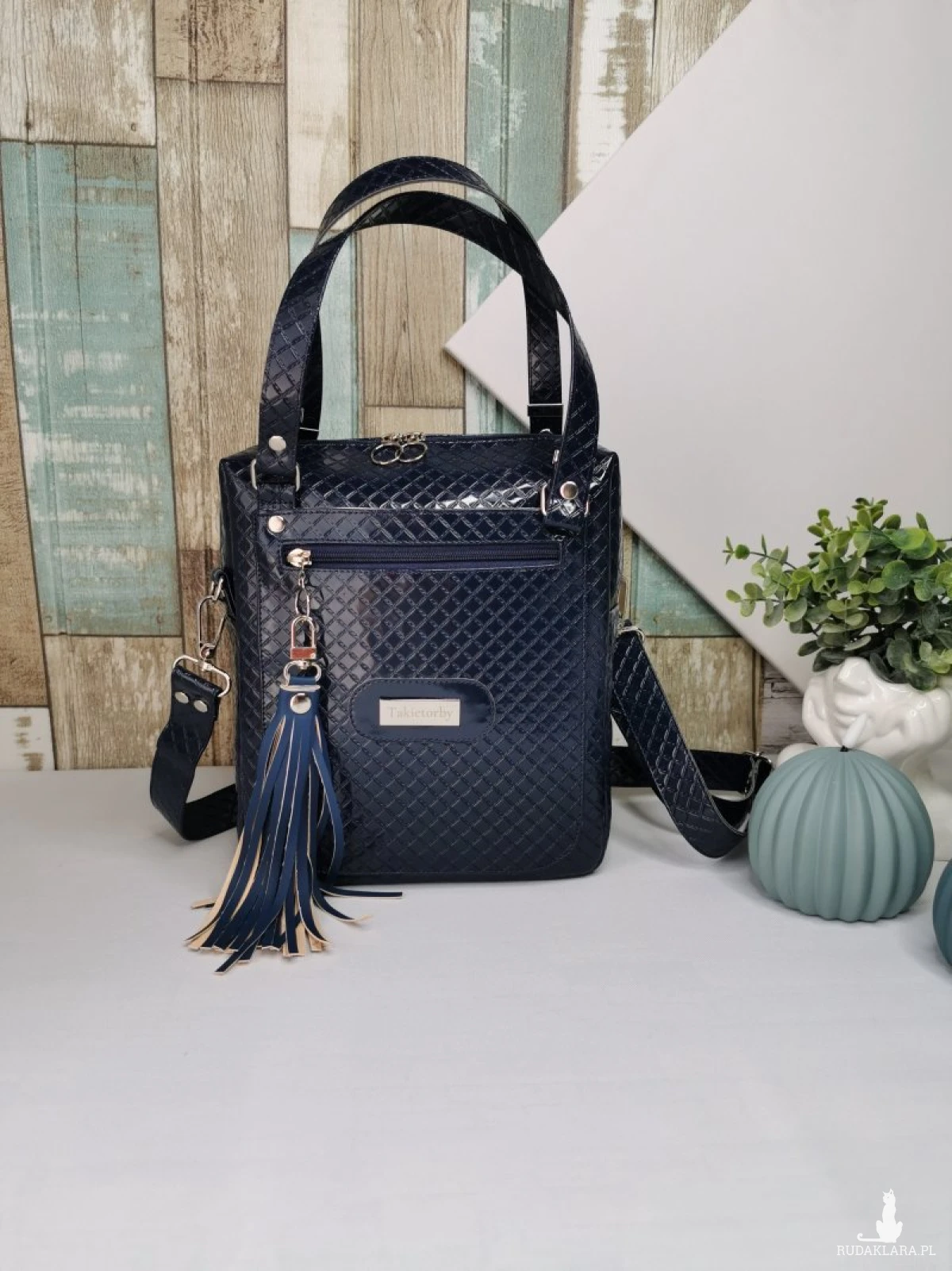 Listonoszka torebka box kuferek torebka damska na ramię zamykana ekoskóra - granatowa