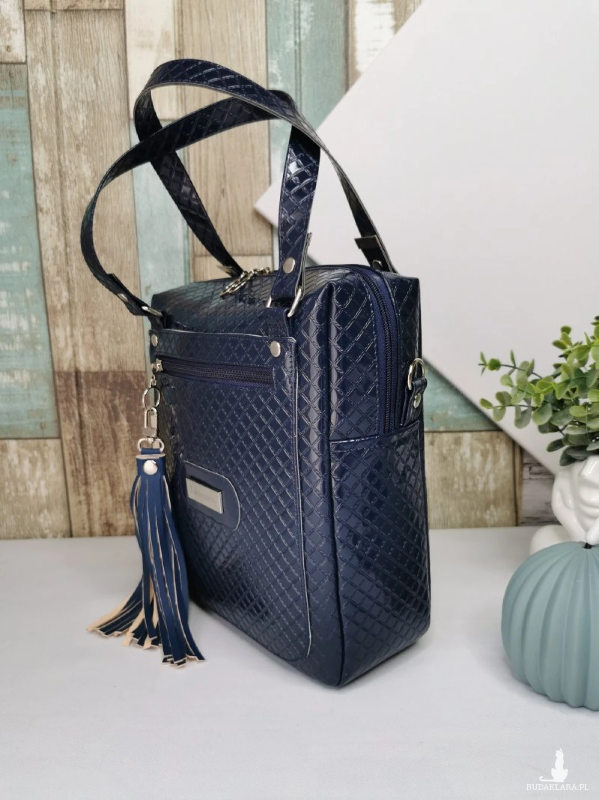 Listonoszka torebka box kuferek torebka damska na ramię zamykana ekoskóra - granatowa