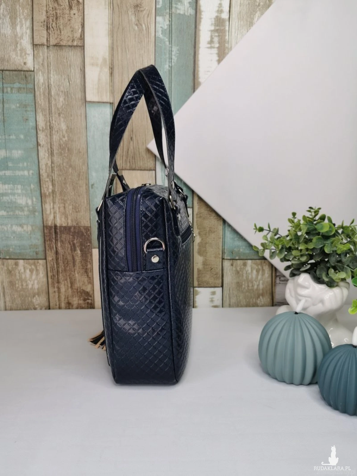 Listonoszka torebka box kuferek torebka damska na ramię zamykana ekoskóra - granatowa