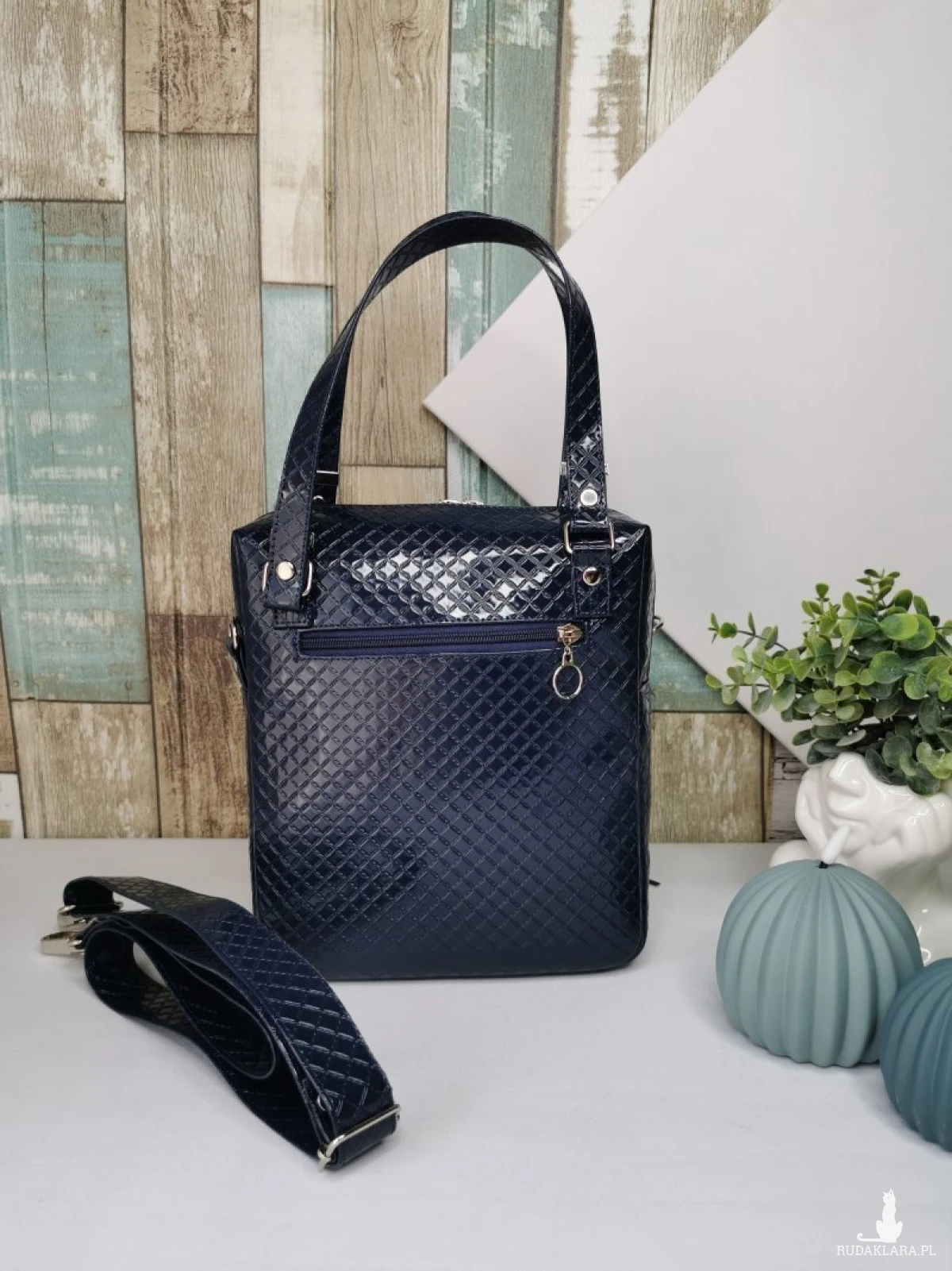Listonoszka torebka box kuferek torebka damska na ramię zamykana ekoskóra - granatowa