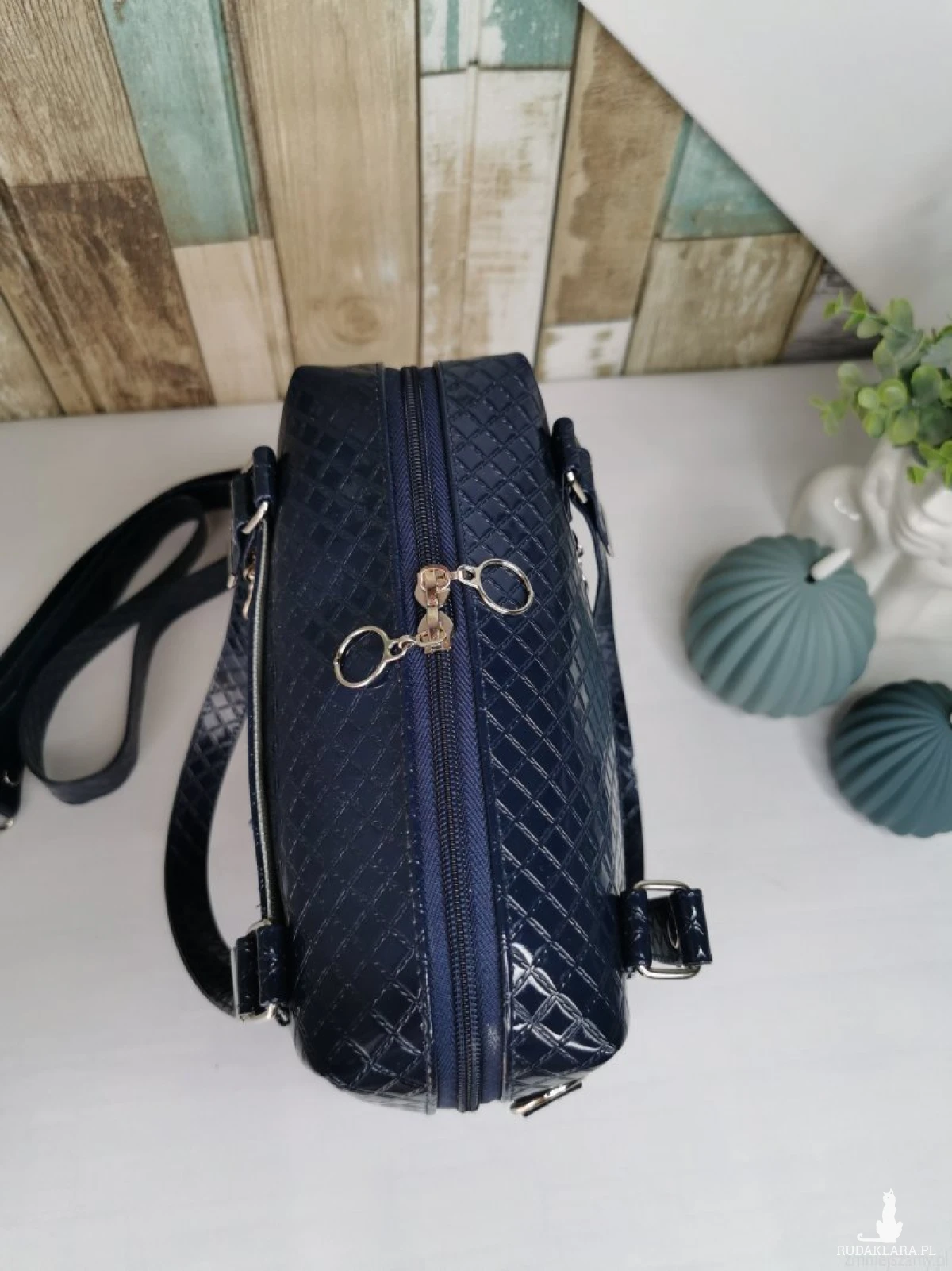 Listonoszka torebka box kuferek torebka damska na ramię zamykana ekoskóra - granatowa