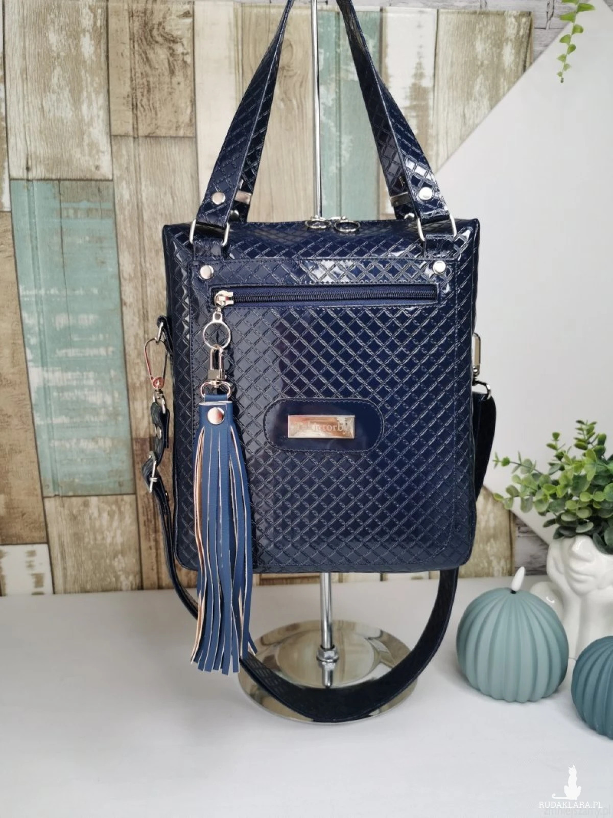 Listonoszka torebka box kuferek torebka damska na ramię zamykana ekoskóra - granatowa