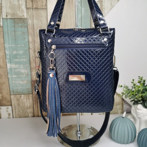 Listonoszka torebka box kuferek torebka damska na ramię zamykana ekoskóra - granatowa