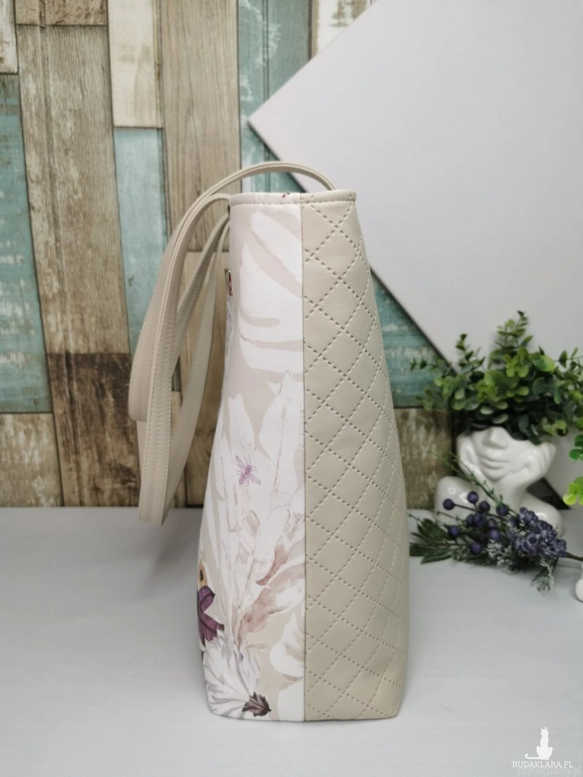 Torebka damska shopper bag torebka na ramię zamykana - ekoskóra  ptaki