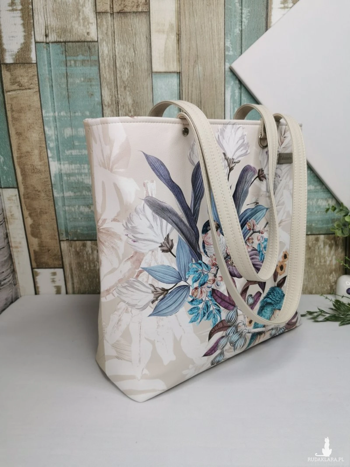 Torebka damska shopper bag torebka na ramię zamykana - ekoskóra  ptaki