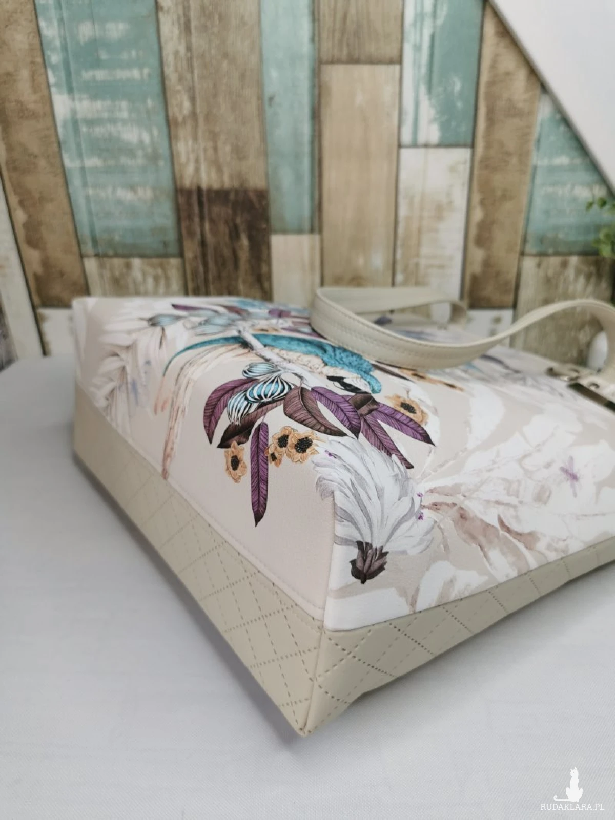 Torebka damska shopper bag torebka na ramię zamykana - ekoskóra  ptaki