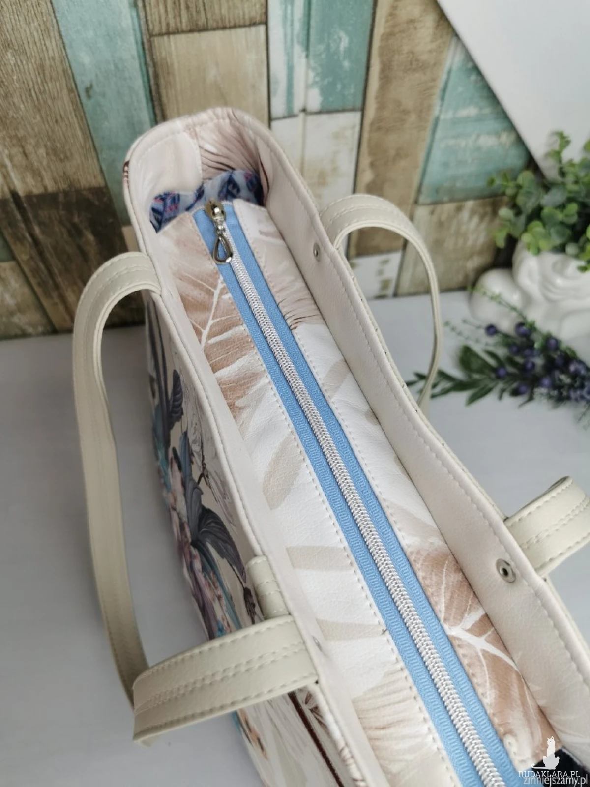 Torebka damska shopper bag torebka na ramię zamykana - ekoskóra  ptaki