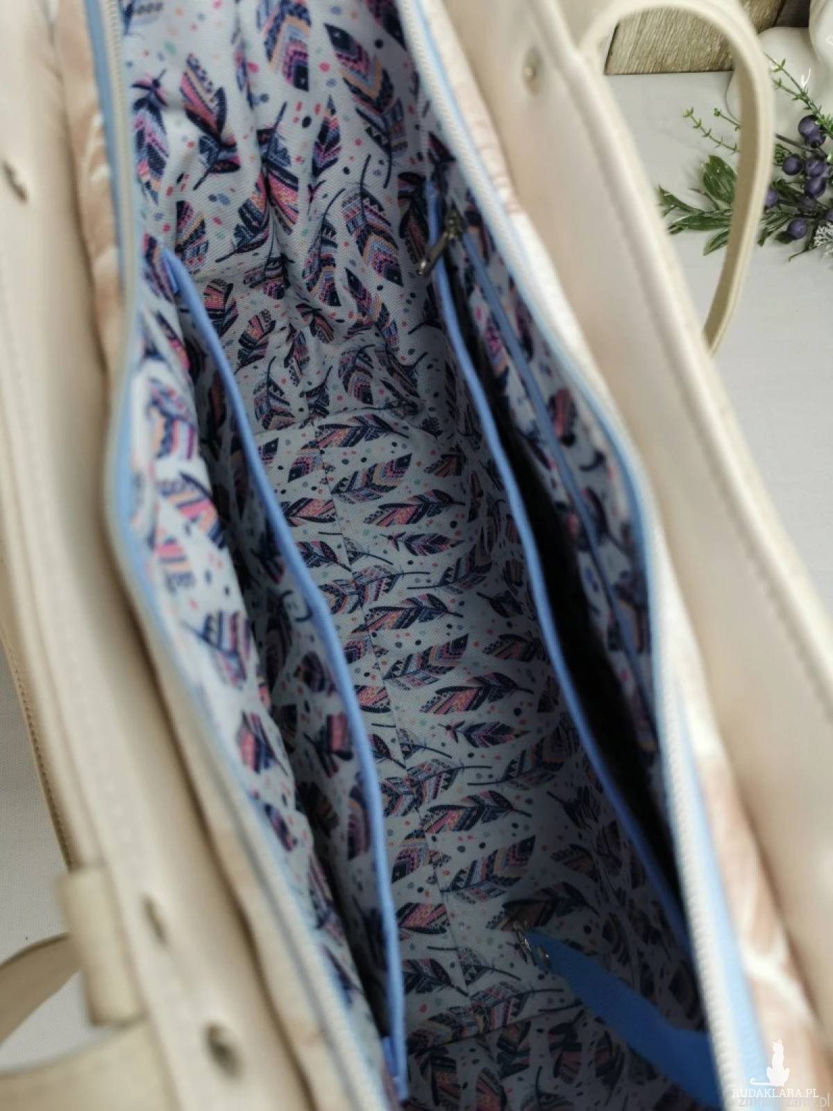 Torebka damska shopper bag torebka na ramię zamykana - ekoskóra  ptaki