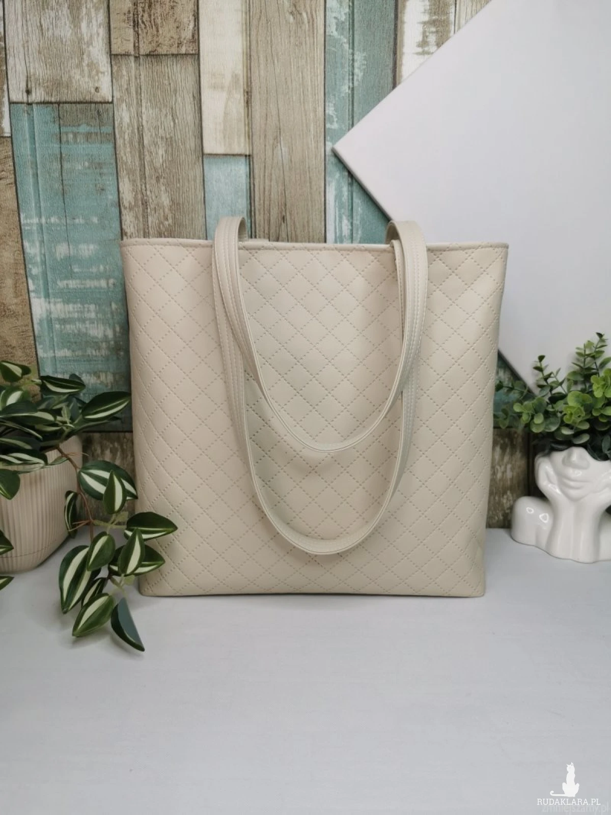 Torebka damska shopper bag torebka na ramię zamykana - ekoskóra  ptaki