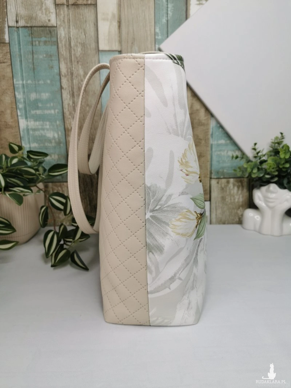 Torebka damska shopper bag torebka na ramię zamykana - ekoskóra ptaki 2