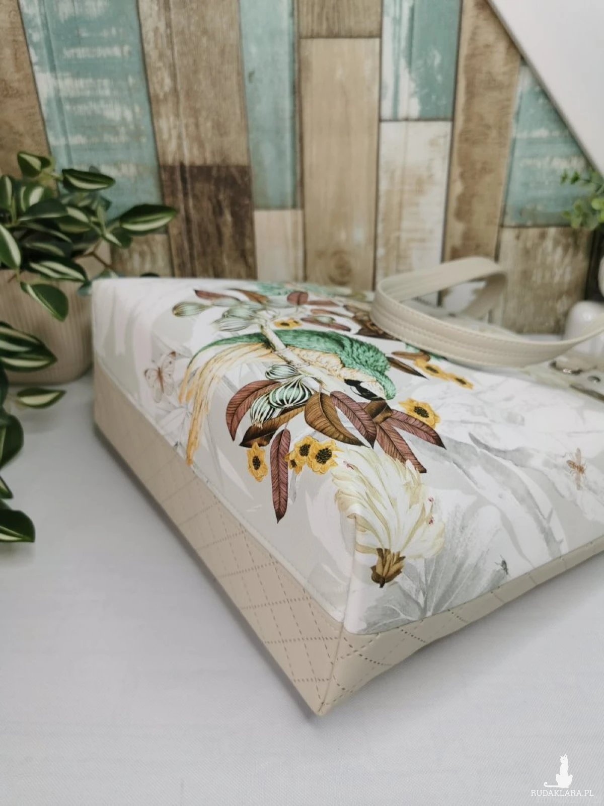 Torebka damska shopper bag torebka na ramię zamykana - ekoskóra ptaki 2