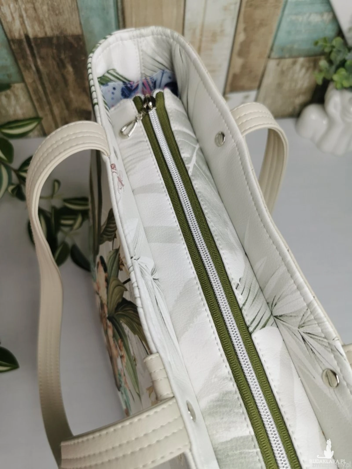 Torebka damska shopper bag torebka na ramię zamykana - ekoskóra ptaki 2