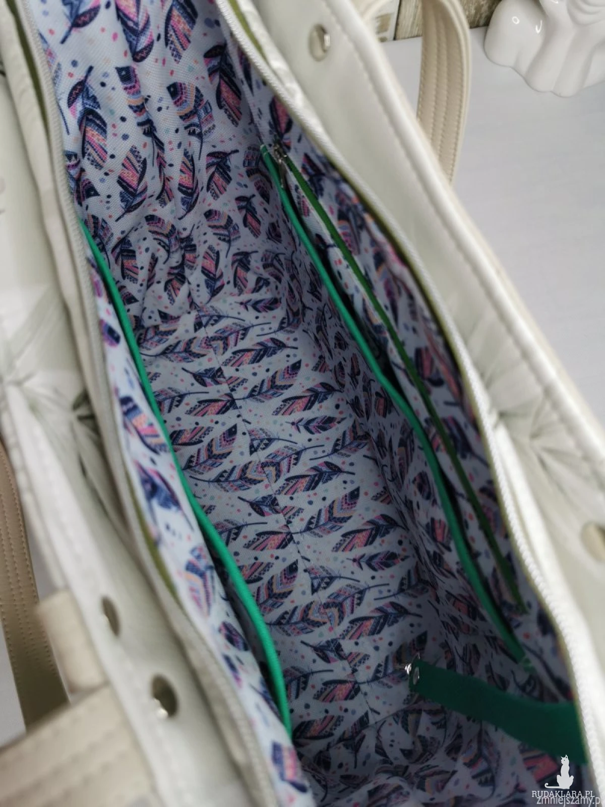 Torebka damska shopper bag torebka na ramię zamykana - ekoskóra ptaki 2