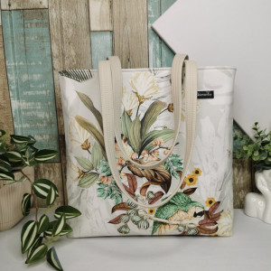 Torebka damska shopper bag torebka na ramię zamykana - ekoskóra ptaki 2
