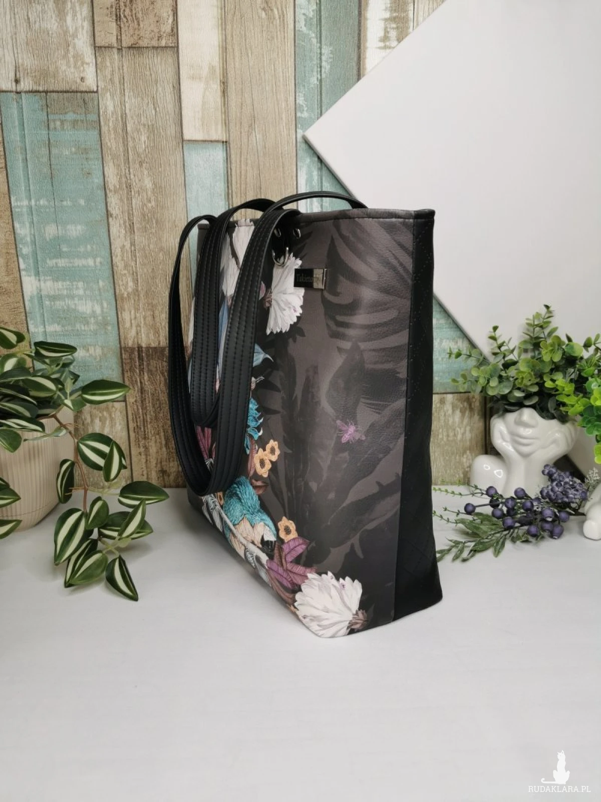 Torebka damska shopper bag torebka na ramię zamykana - ekoskóra ptaki 3
