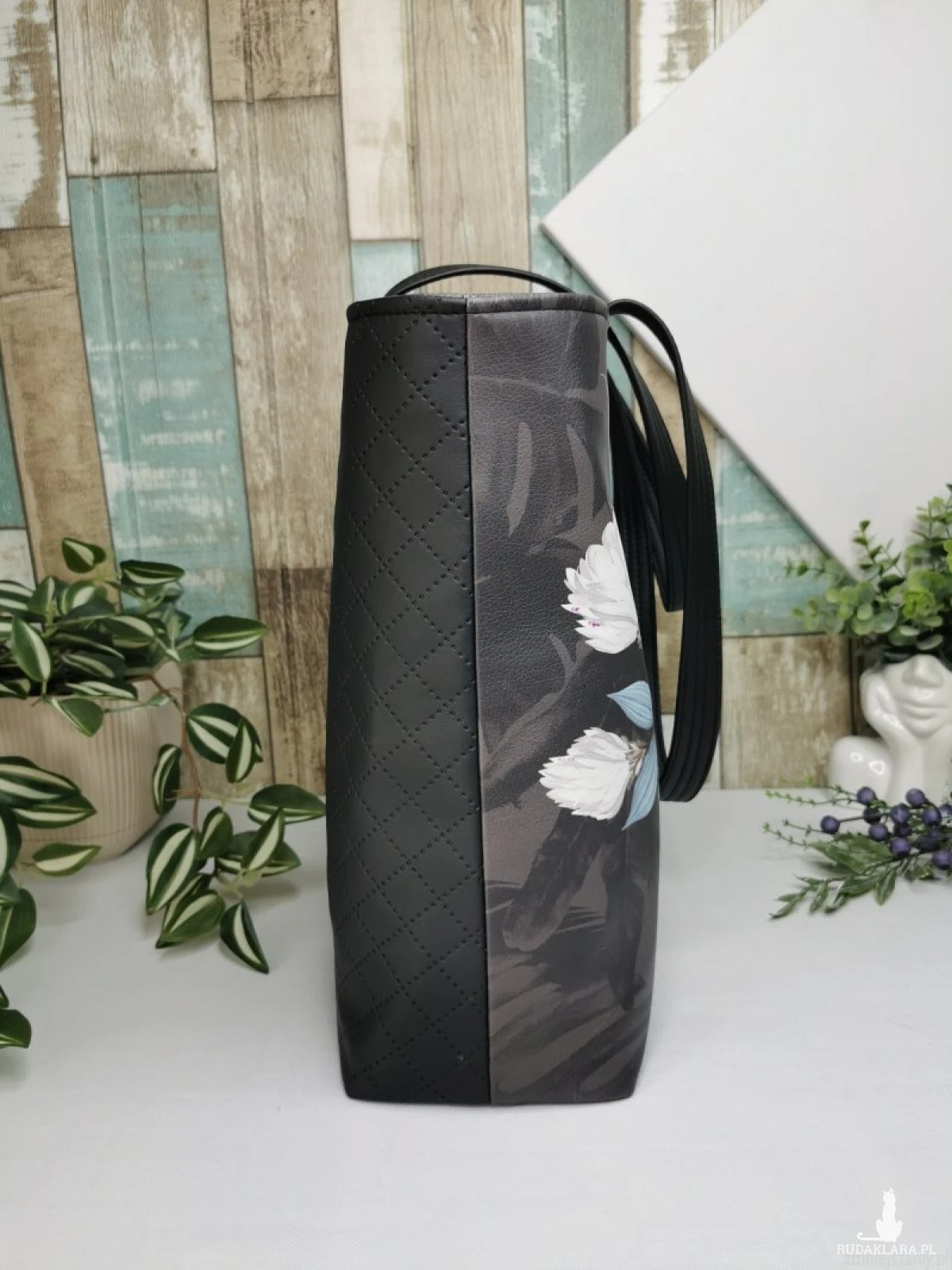 Torebka damska shopper bag torebka na ramię zamykana - ekoskóra ptaki 3