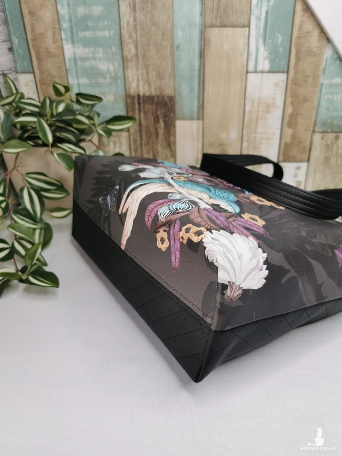 Torebka damska shopper bag torebka na ramię zamykana - ekoskóra ptaki 3
