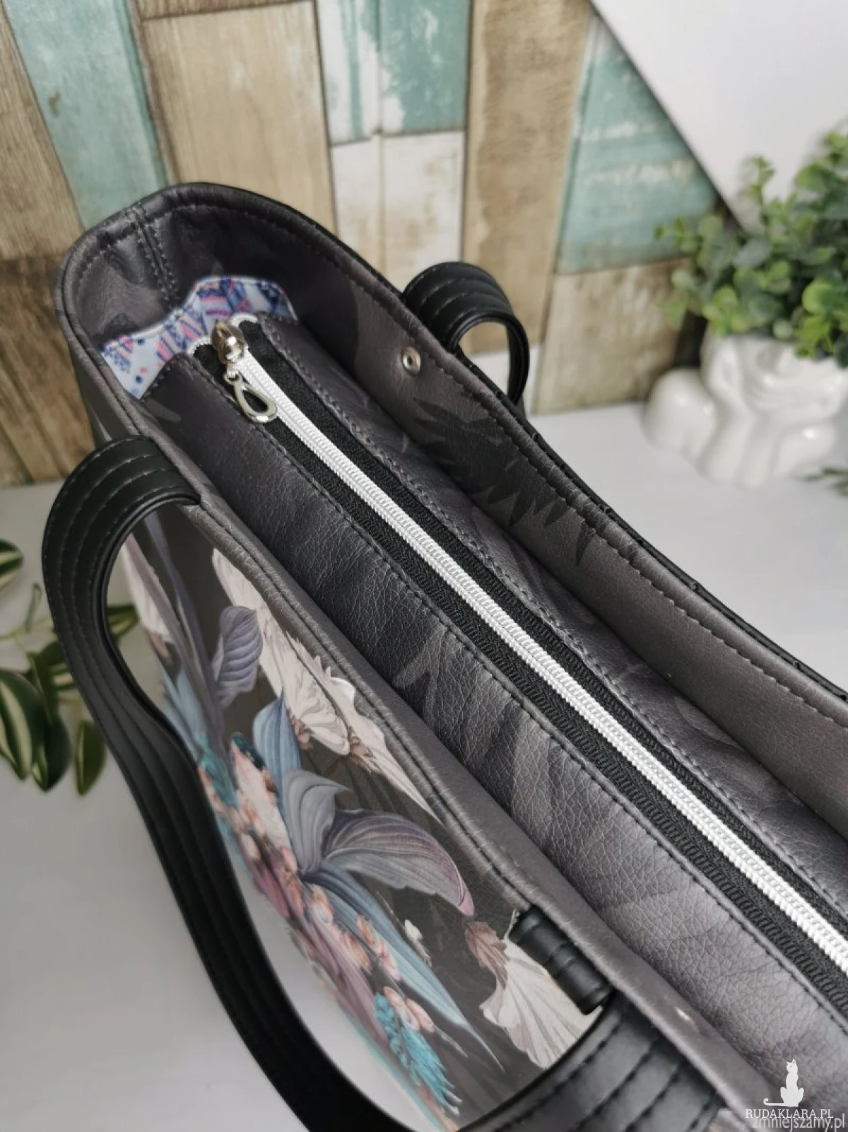 Torebka damska shopper bag torebka na ramię zamykana - ekoskóra ptaki 3